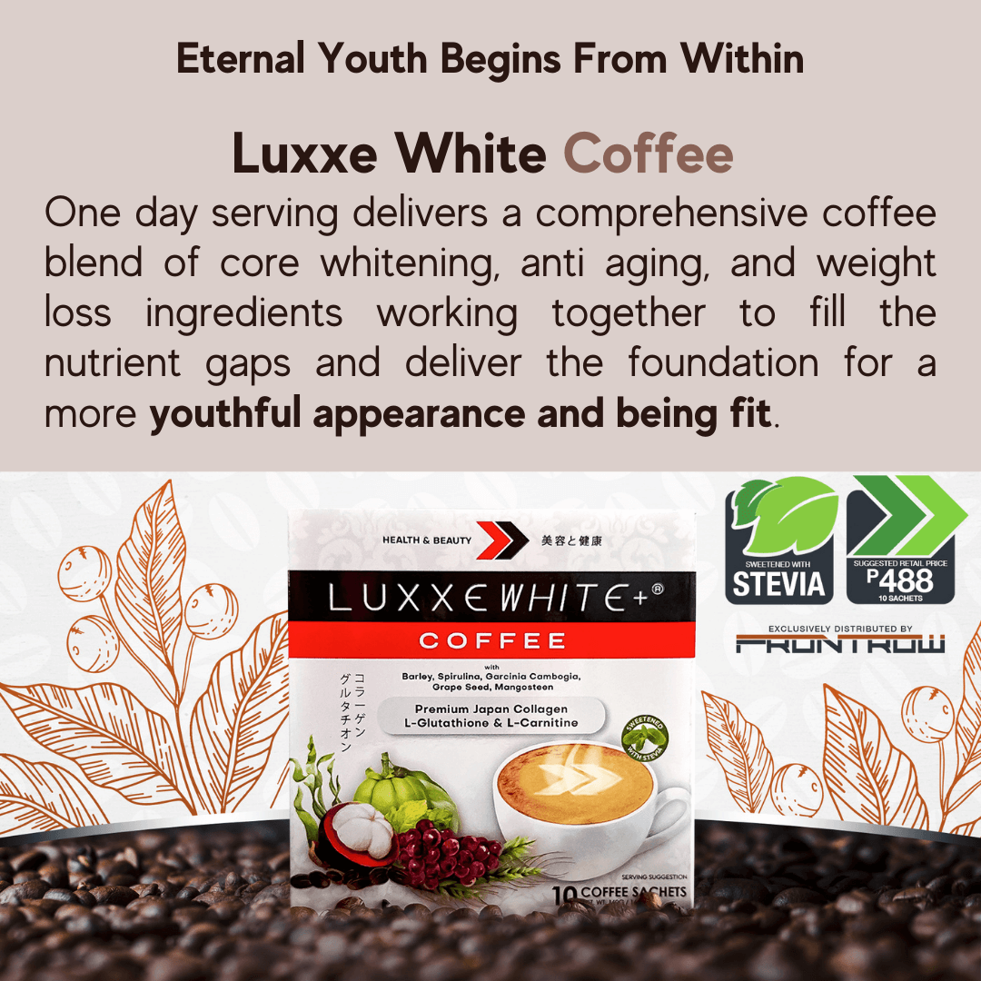 Luxxe White Coffee Premium Japan Collagen L-Glutathione & L-Carnitine with Barley, Spirulina, Garcinia Cambogia, Grape Seed, Mangosteen Sweetened with Stevia