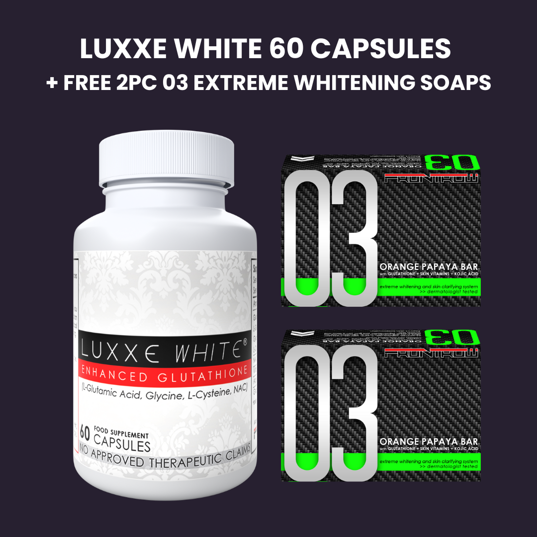 Luxxe White 60 Capsules + FREE 2pcs 03 Extreme Whitening Soaps