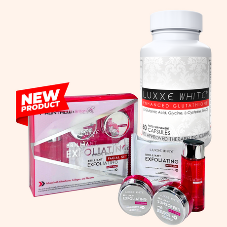 Luxxe White Enhanced Glutathione + Luxxe White Brilliant Exfoliating Facial Set Infused with Glutathione, Collagen, and Placenta