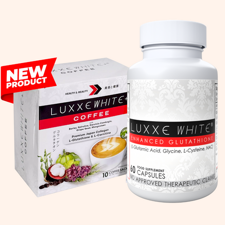 Luxxe White Enhanced Glutathione Supplement Capsule + Luxxe White Coffee Premium Japan Collagen L-Glutathione & L-Carnitine with Barley, Spirulina, Garcinia Cambogia, Grape Seed, Mangosteen Sweetened with Stevia