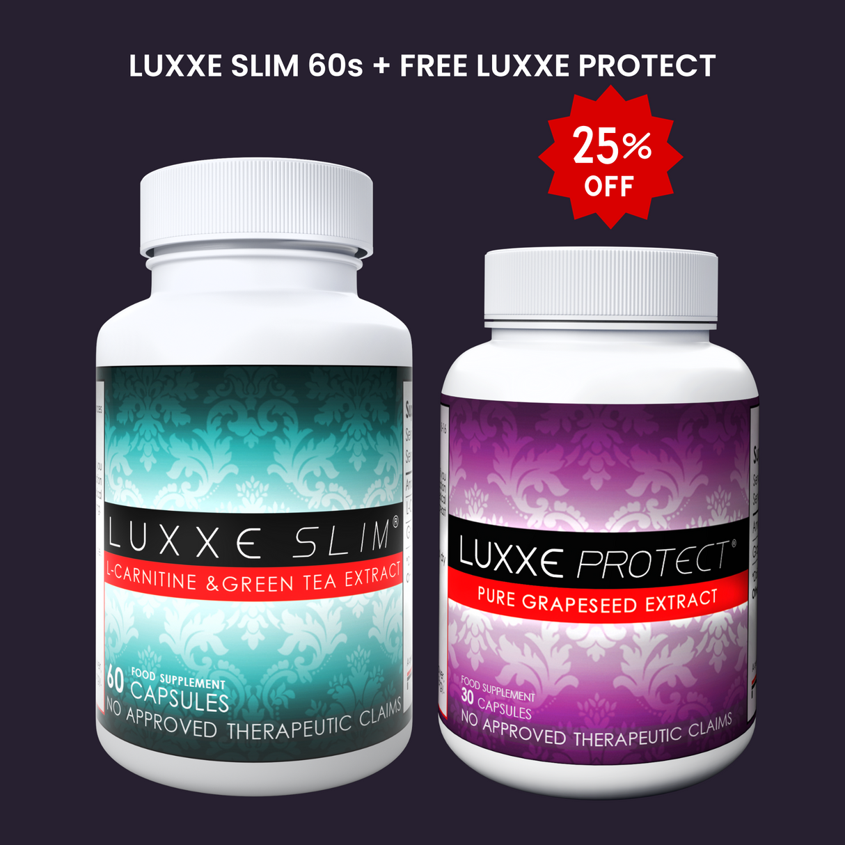 Luxxe Slim L-Carnitine & Green Tea Extract Fat Burner Supplement 500mg 60 Capsules + Free Luxxe Protect