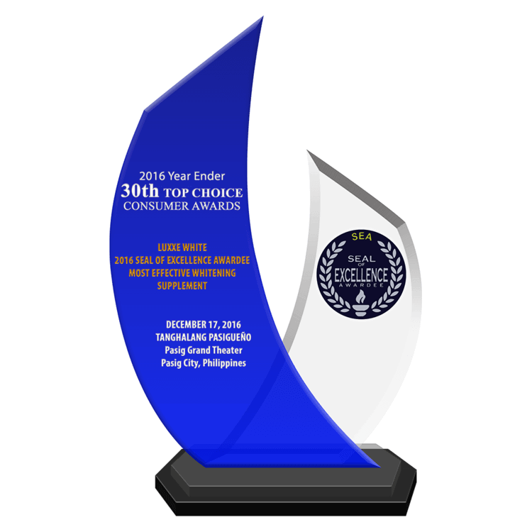 Luxxe White 2016 Seal of Excellence Awardee Most Effective Whitening Supplement